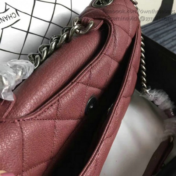 Ch**el quilted deerskin perfect edge bag burgundy  a14041