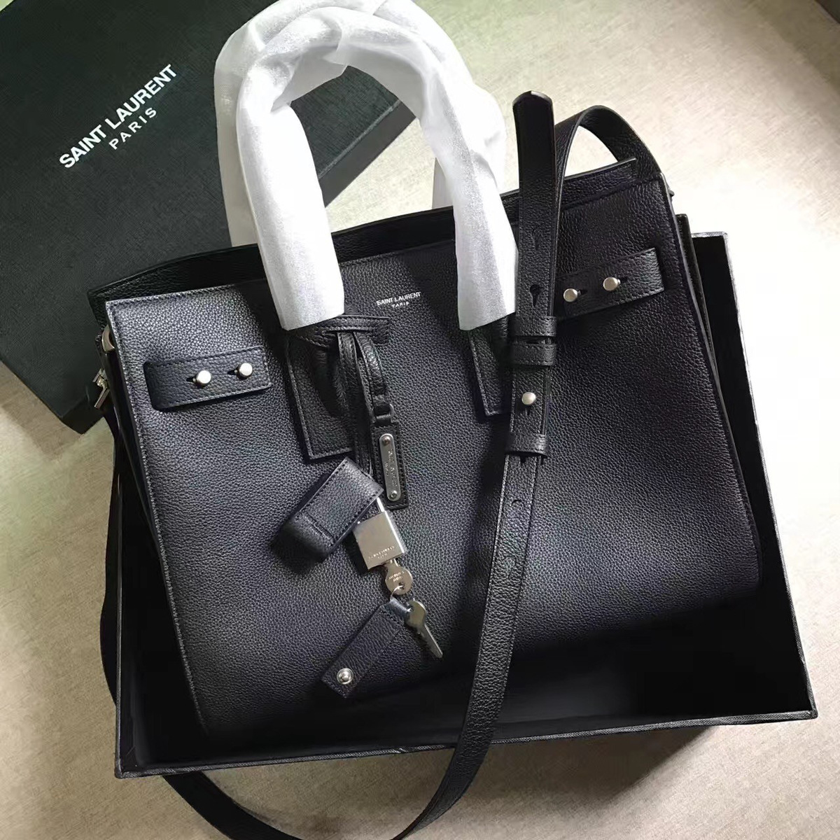 Y51 sac de jour in grained leather black 4904 32cm x 25cm x 17cm