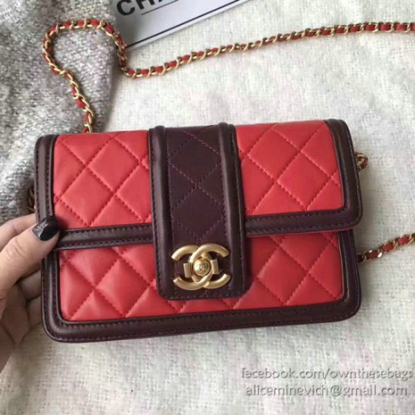Ch**el lambskin small wallet on chain red a91365 vs01732