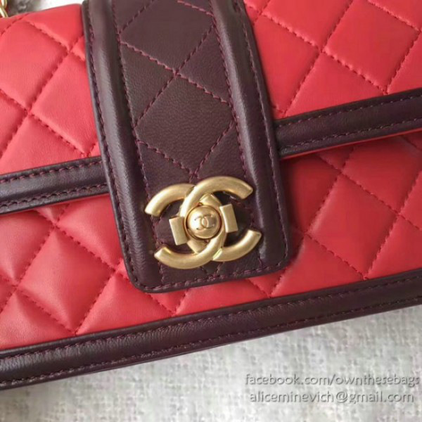 Ch**el lambskin small wallet on chain red a91365 vs01732