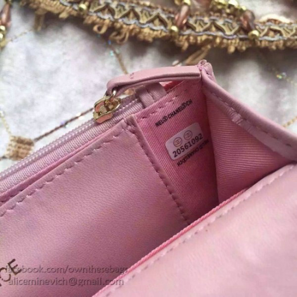 Ch**el lambskin mini chain wallet pink a81024 vs09425