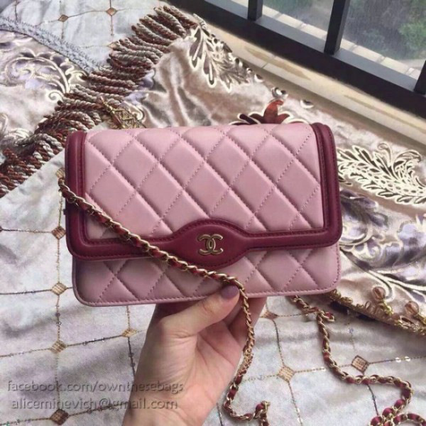 Ch**el lambskin mini chain wallet pink a81024 vs09425