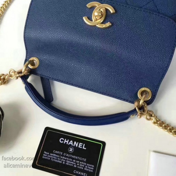 Ch**el grained calfskin mini top handle flap bag blue