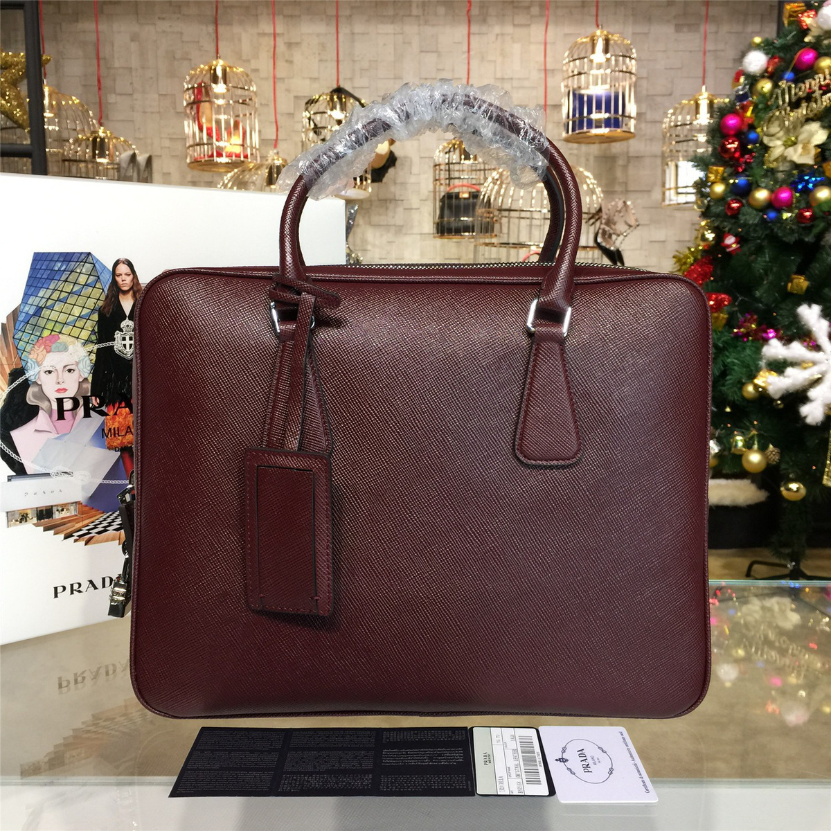 Pra*a leather briefcase 4219  37cm x 9.5m x 28.5cm