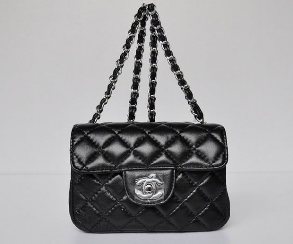 Ch**el lambskin leather flap bag with silver hardware black 17.5cm