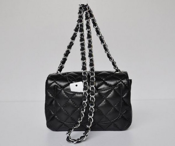 Ch**el lambskin leather flap bag with silver hardware black 17.5cm