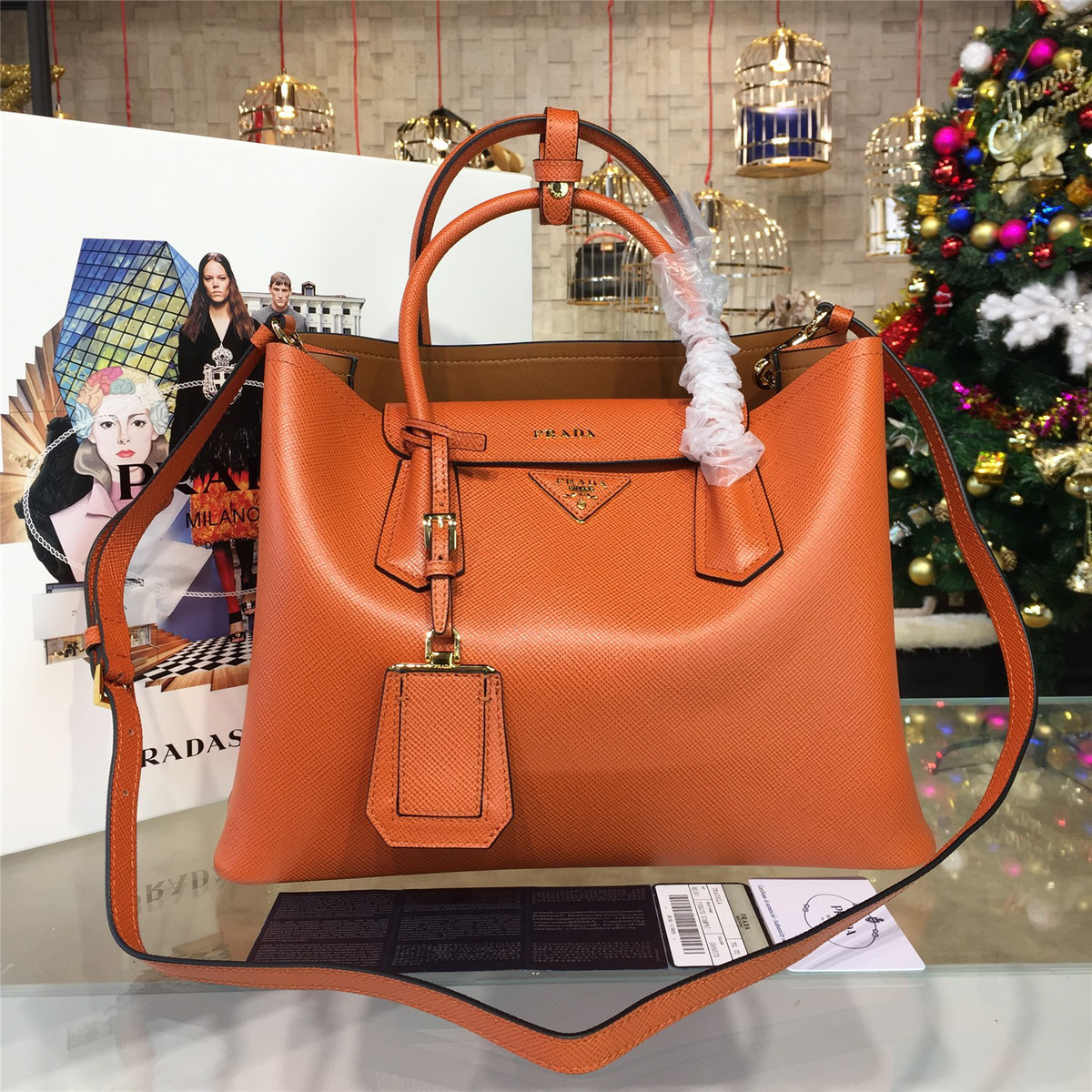Pra*a double bag 4121  33cm x 13.5cm x 24.5cm