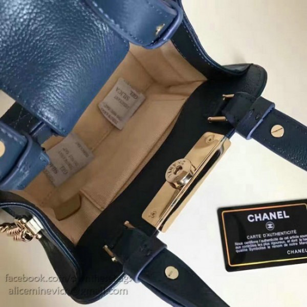 Ch**el small label click leather shopping bag blue
