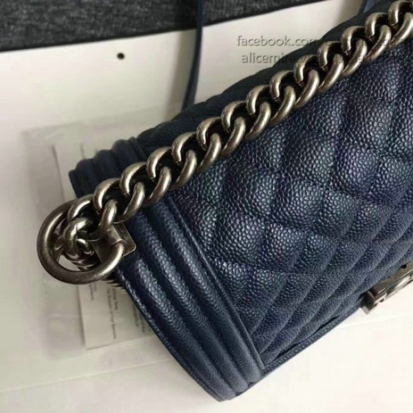 Ch**el quilted caviar medium boy bag blue