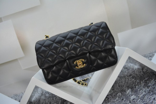 Ch**el lambskin leather flap bag with gold/silver chain black 20cm