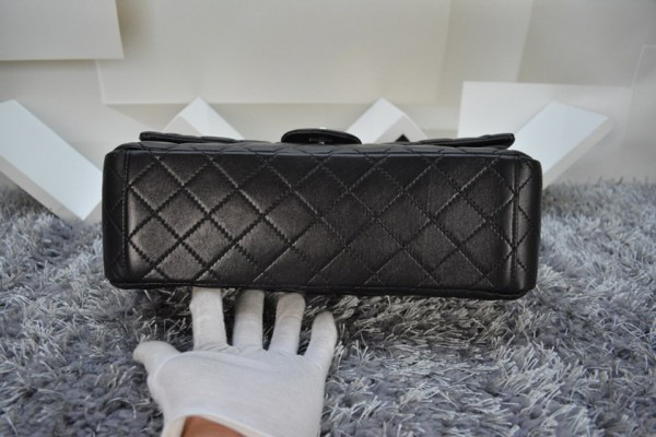 Ch**el lambskin leather flap bag with gold/silver chain black 33cm