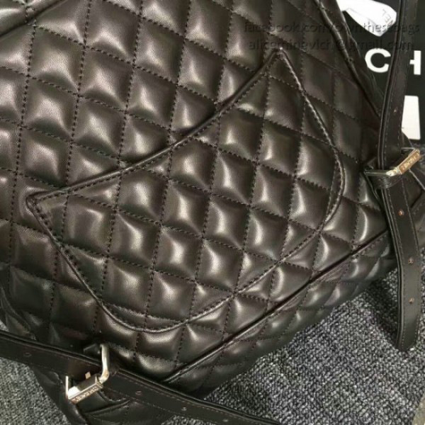 Ch**el quilted lambskin large backpack black silver hardware