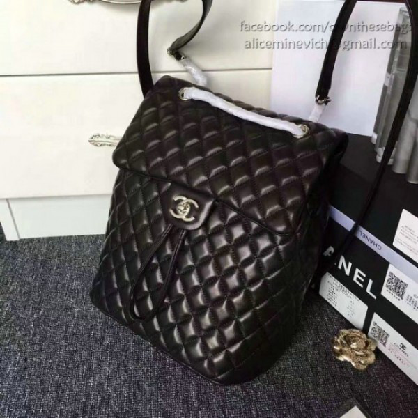 Ch**el quilted lambskin large backpack black silver hardware