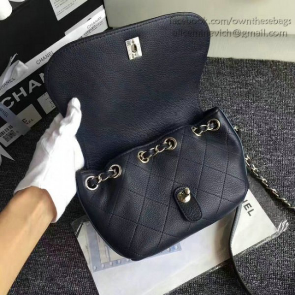 Ch**el grained calfskin caviar stitched shoulder bag blue a92949