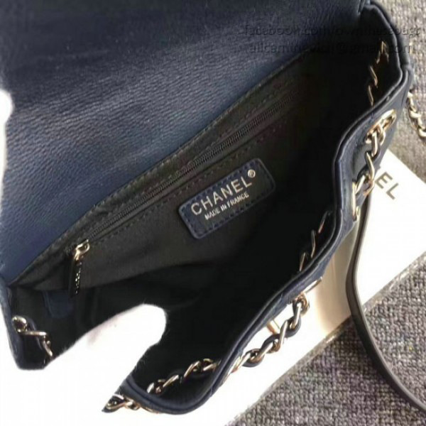 Ch**el grained calfskin caviar stitched shoulder bag blue a92949