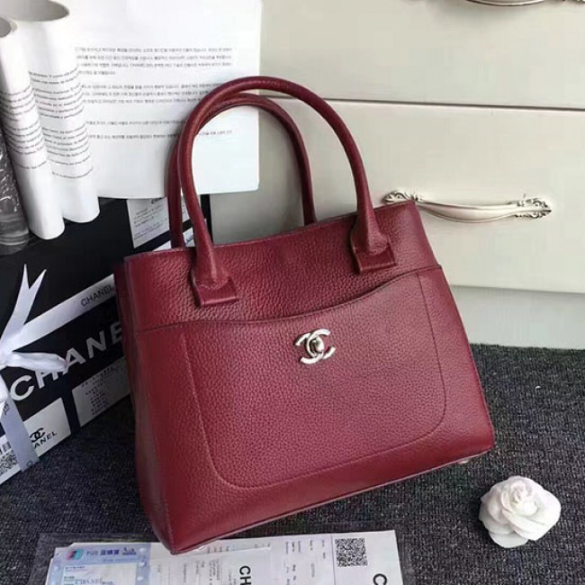 Ch**el calfskin large shopping bag burgundy