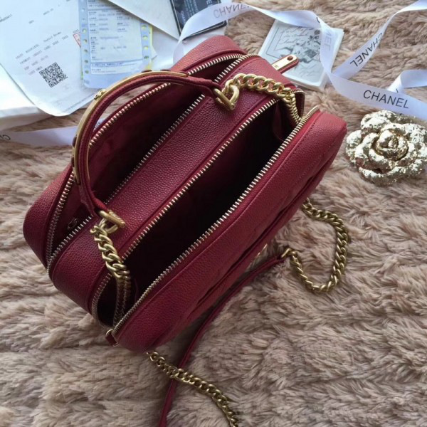 Ch**el bowling bag jersey & gold-tone metal a69924 wine red 24cm