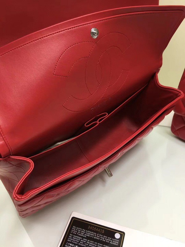 Ch**el classic flap bag red lambskin leather sliver&gold chain 30cm