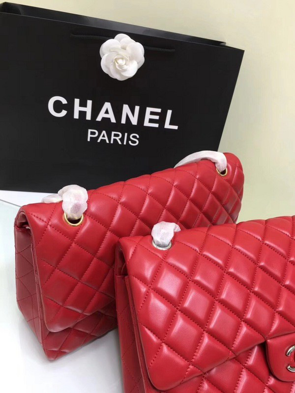 Ch**el classic flap bag red lambskin leather sliver&gold chain 30cm