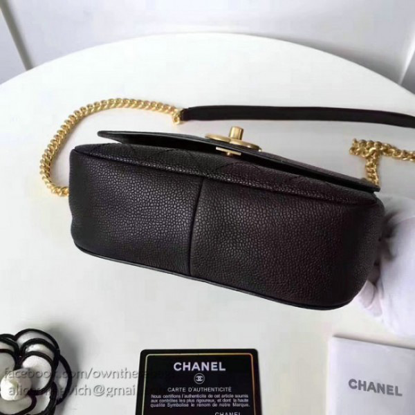Ch**el grained calfskin mini top handle flap bag black
