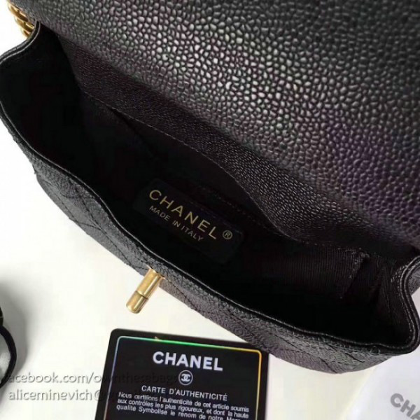 Ch**el grained calfskin mini top handle flap bag black