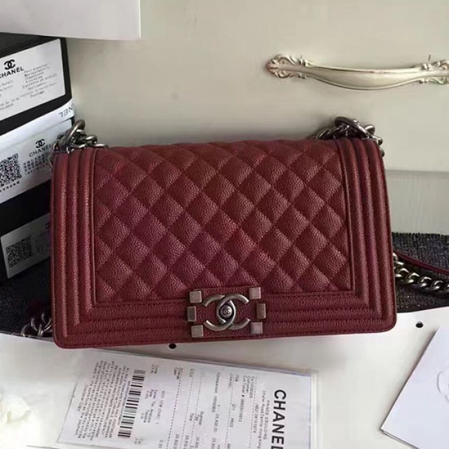 Ch**el quilted caviar medium boy bag burgundy