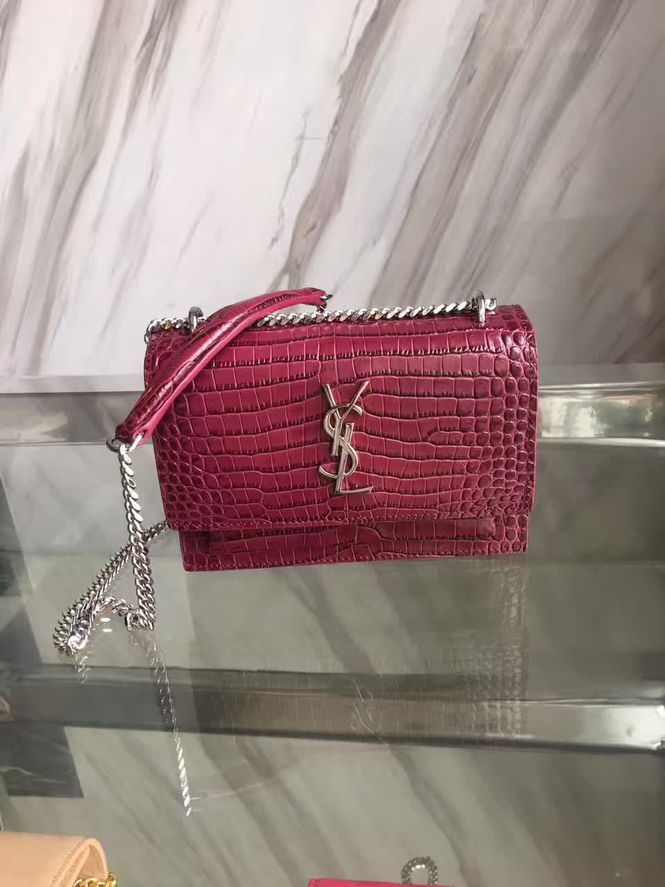 Y51 sunset chain wallet in crocodile embossed shiny leather 4867 17cm x 13cm x 7cm