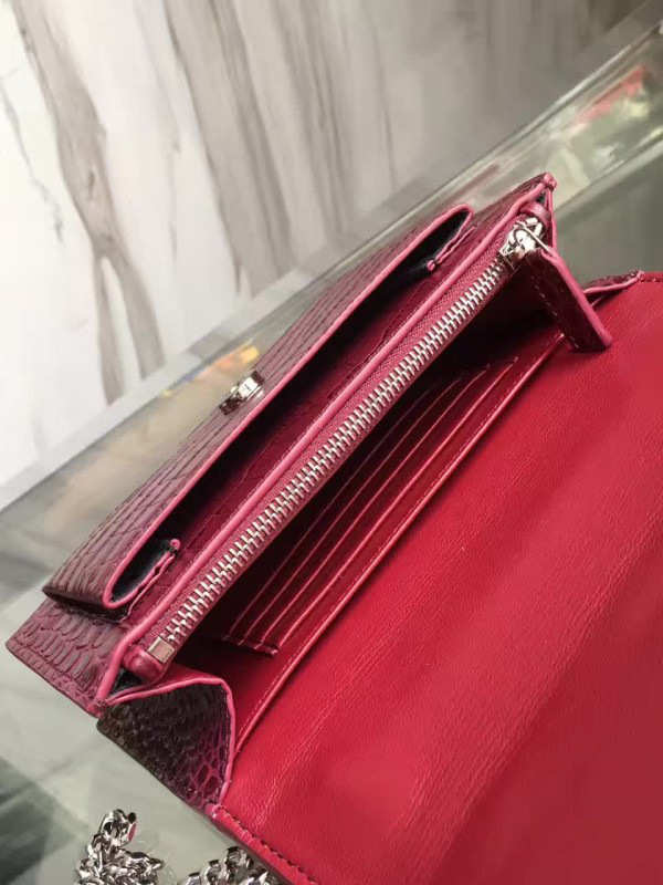 Y51 sunset chain wallet in crocodile embossed shiny leather 4867 17cm x 13cm x 7cm