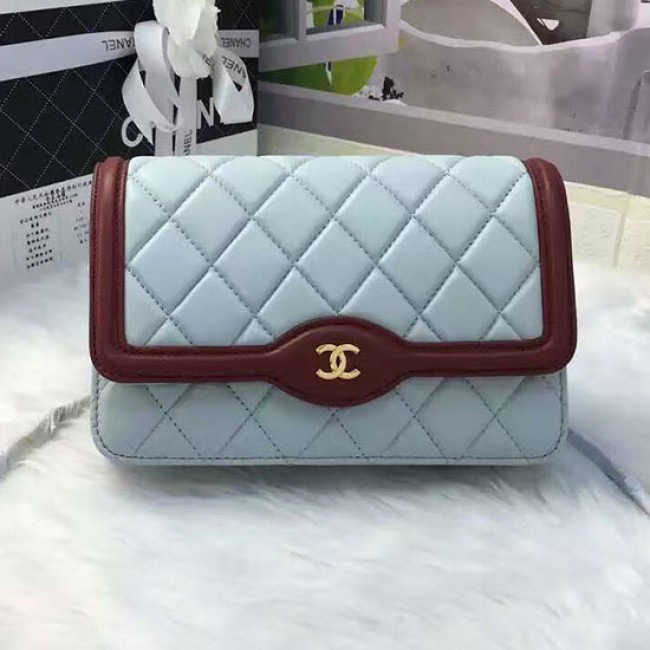 Ch**el lambskin mini chain wallet light blue a81023 vs07210 19.5 x 12 x 3.5 cm