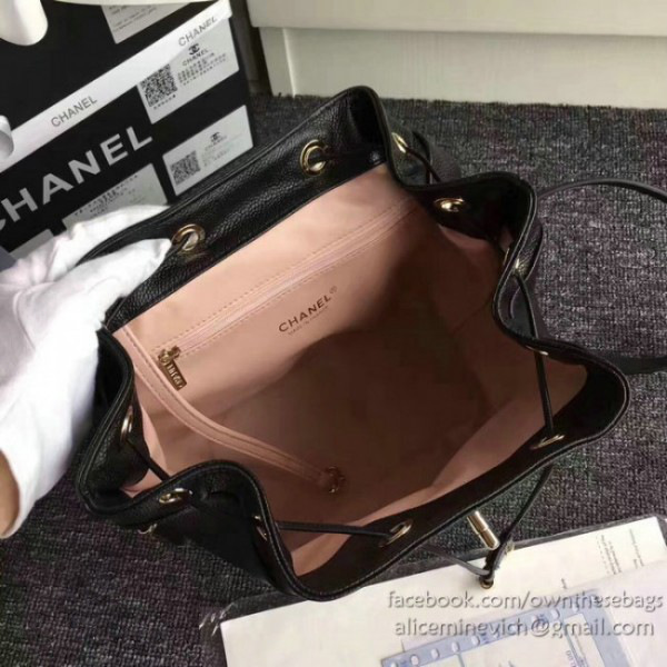 Ch**el grained calfskin gold-tone metal backpack black  23 x 25 x 13cm