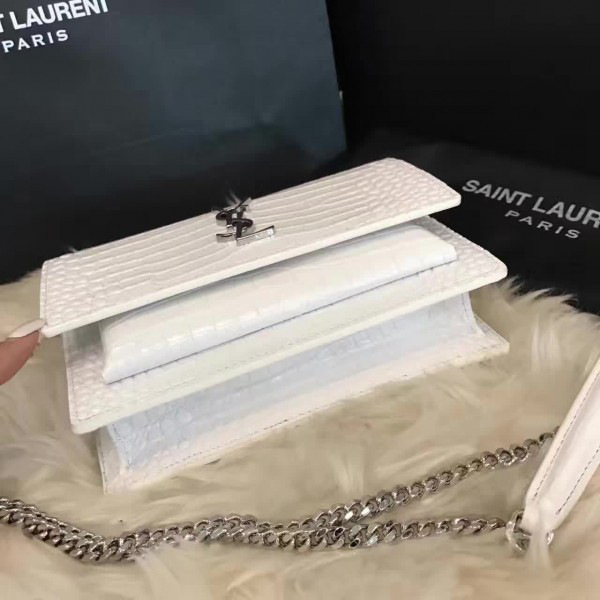 Y51 sunset chain wallet in crocodile embossed shiny leather 4834  17cm x 13cm x 7cm