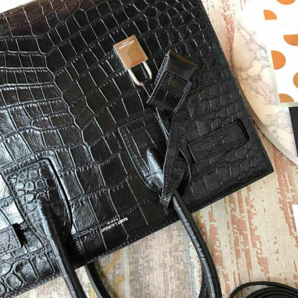 Y51 sac de jour crocodile embossed leather black 4919