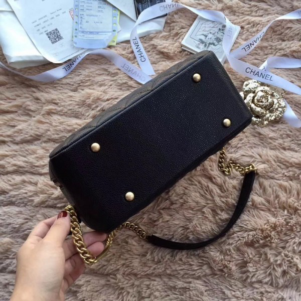 Ch**el bowling bag jersey & gold-tone metal a69924 black 24cm