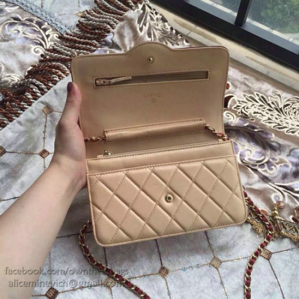 Ch**el lambskin mini chain wallet beige a81024 vs01851