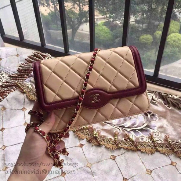 Ch**el lambskin mini chain wallet beige a81024 vs01851