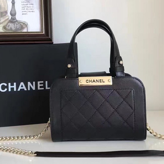 Ch**el small label click leather shopping bag black