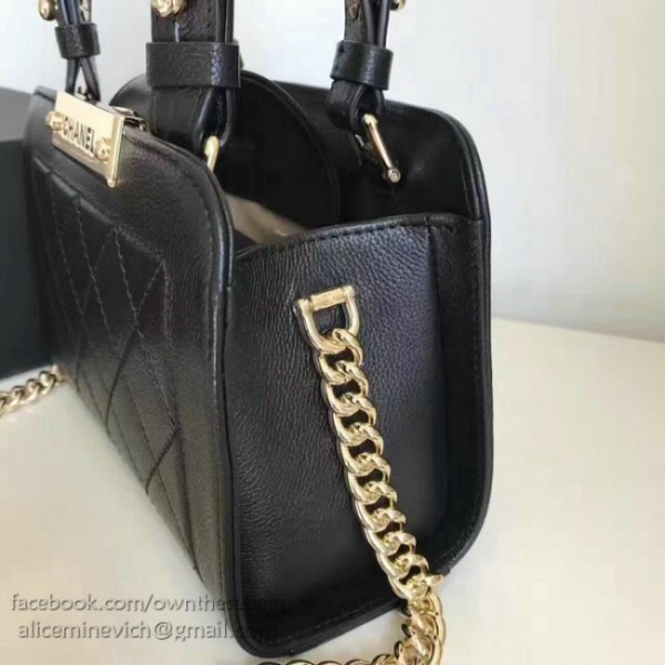 Ch**el small label click leather shopping bag black