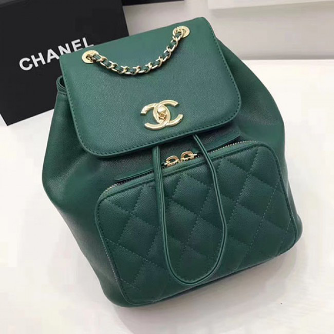 Ch**el grained calfskin gold-tone metal backpack green