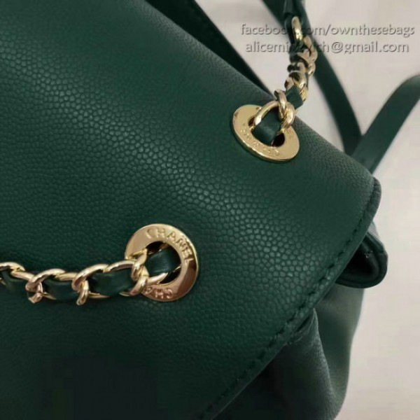 Ch**el grained calfskin gold-tone metal backpack green