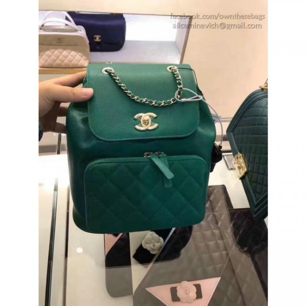 Ch**el grained calfskin gold-tone metal backpack green