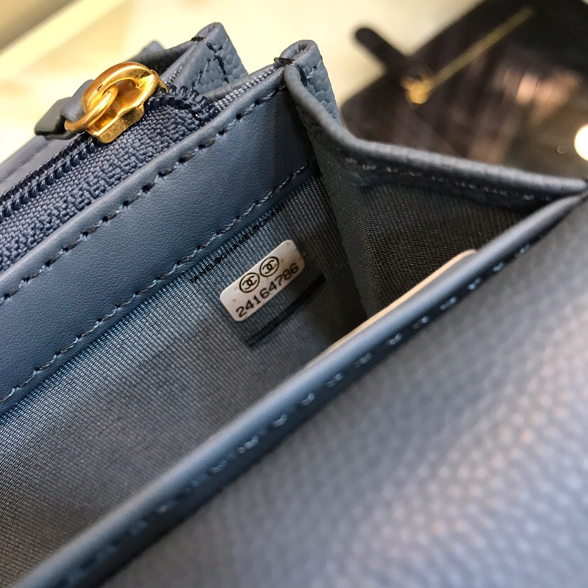 Ch**el classic cf long lychee purse smog blue 10.5*19.*3cm