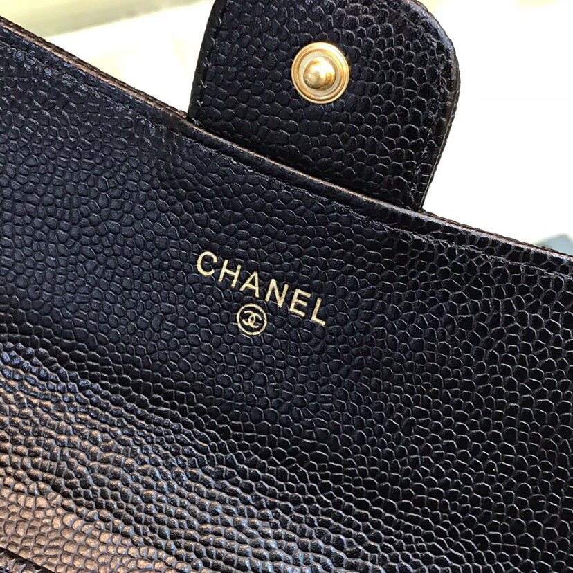 Ch**el classic cf long lychee purse black with green 10.5*19.*3cm