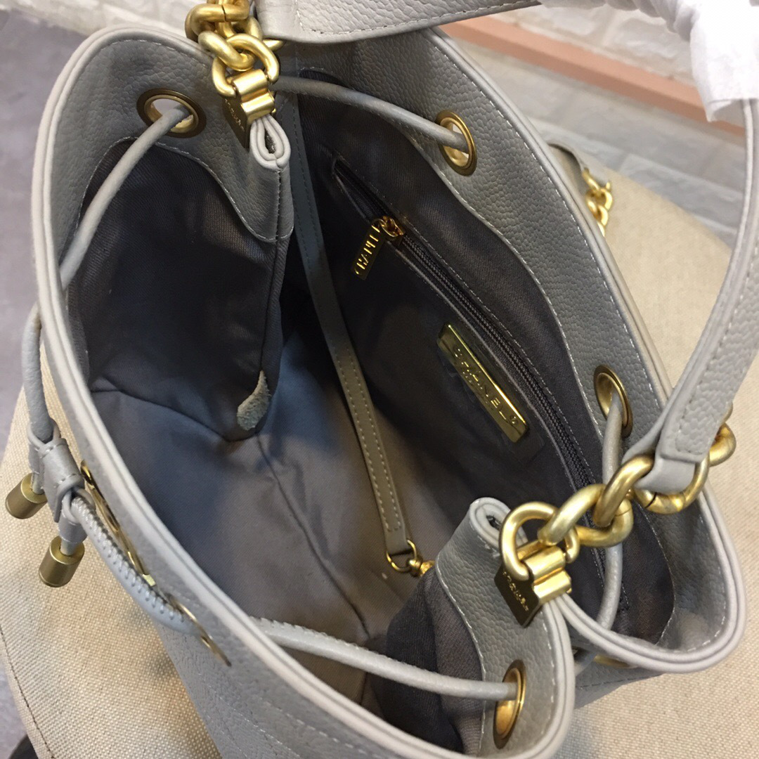 Ch**el latest drawstring bucket bag grey 20x20x12cm