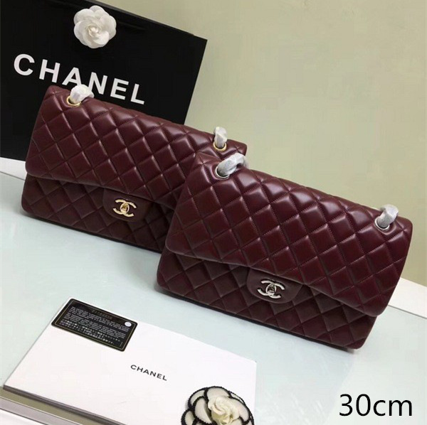 Ch**el classic flap bag wine red lambskin leather sliver&gold chain 30cm