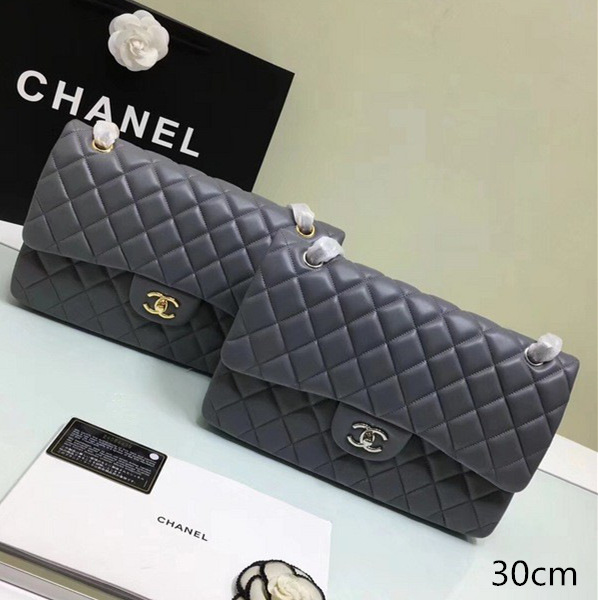 Ch**el classic flap bag grey lambskin leather sliver&gold chain 30cm