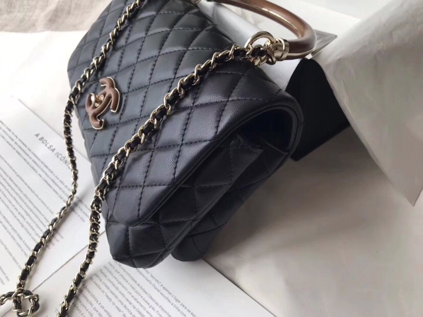 Ch**el flap bag with top handle black 21cm