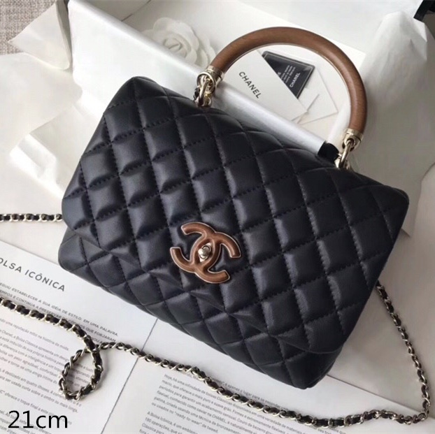 Ch**el flap bag with top handle black 21cm