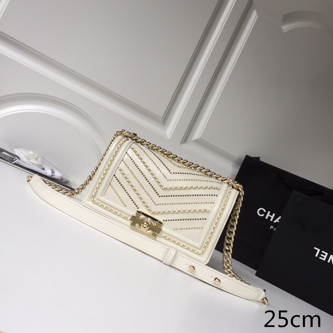 Ch**el wrinkled calfskin white gold hardware  25cm