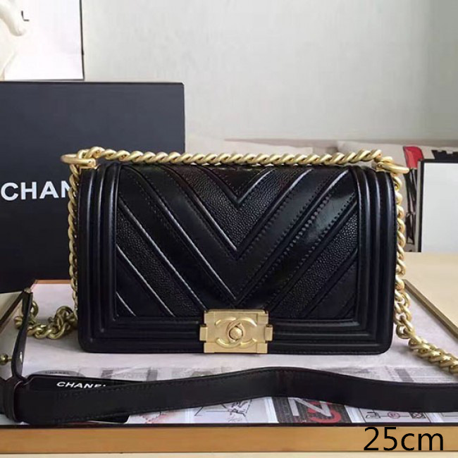 Ch**el chevron quilted medium boy bag black