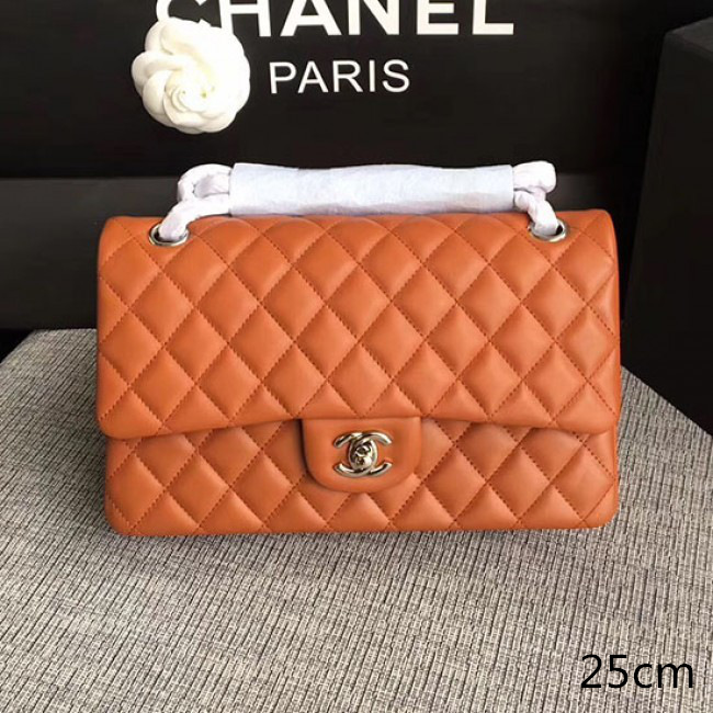 Ch**el lambskin classic handbag orange a01112 vs04951